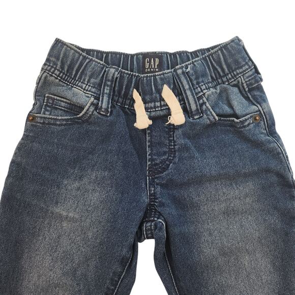 Gap Jeans Kids XS Stretch Slim Denim Elastic Waist Dark Wash Faded Drawstring - Picture 3 of 11